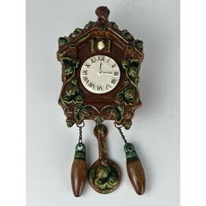 Vintage Cuckoo Clock With Bird Ceramic Wall Pocket Vase 16.5"